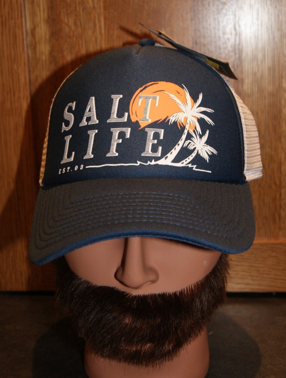 NEW Salt Life Palm Trees Blue White Mesh Trucker Hat Cap Snapback "Live Salty"